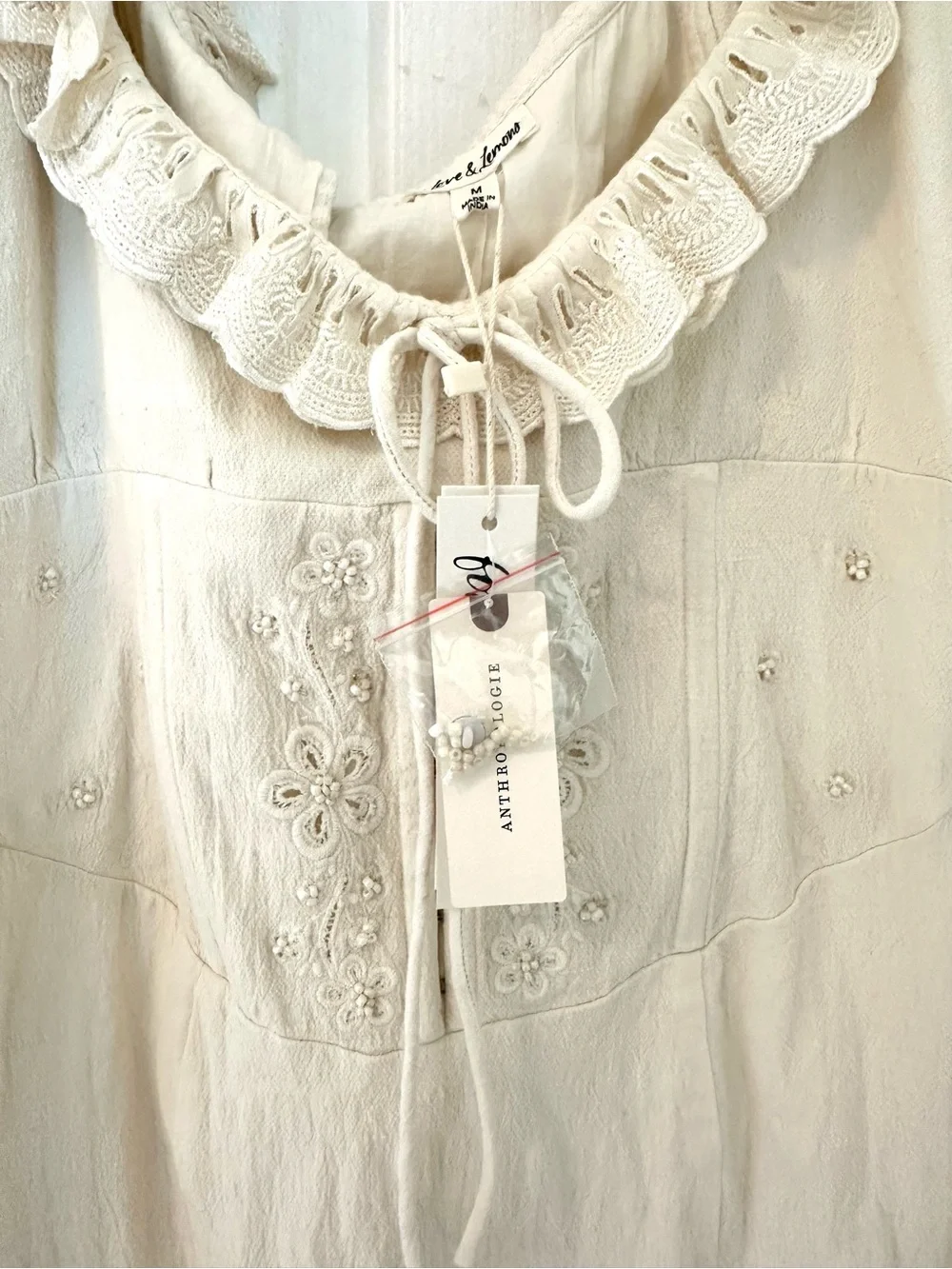 For love and lemons Cream Peasant Midi Dress with Ruffle Neckline - Picture 6 of 8